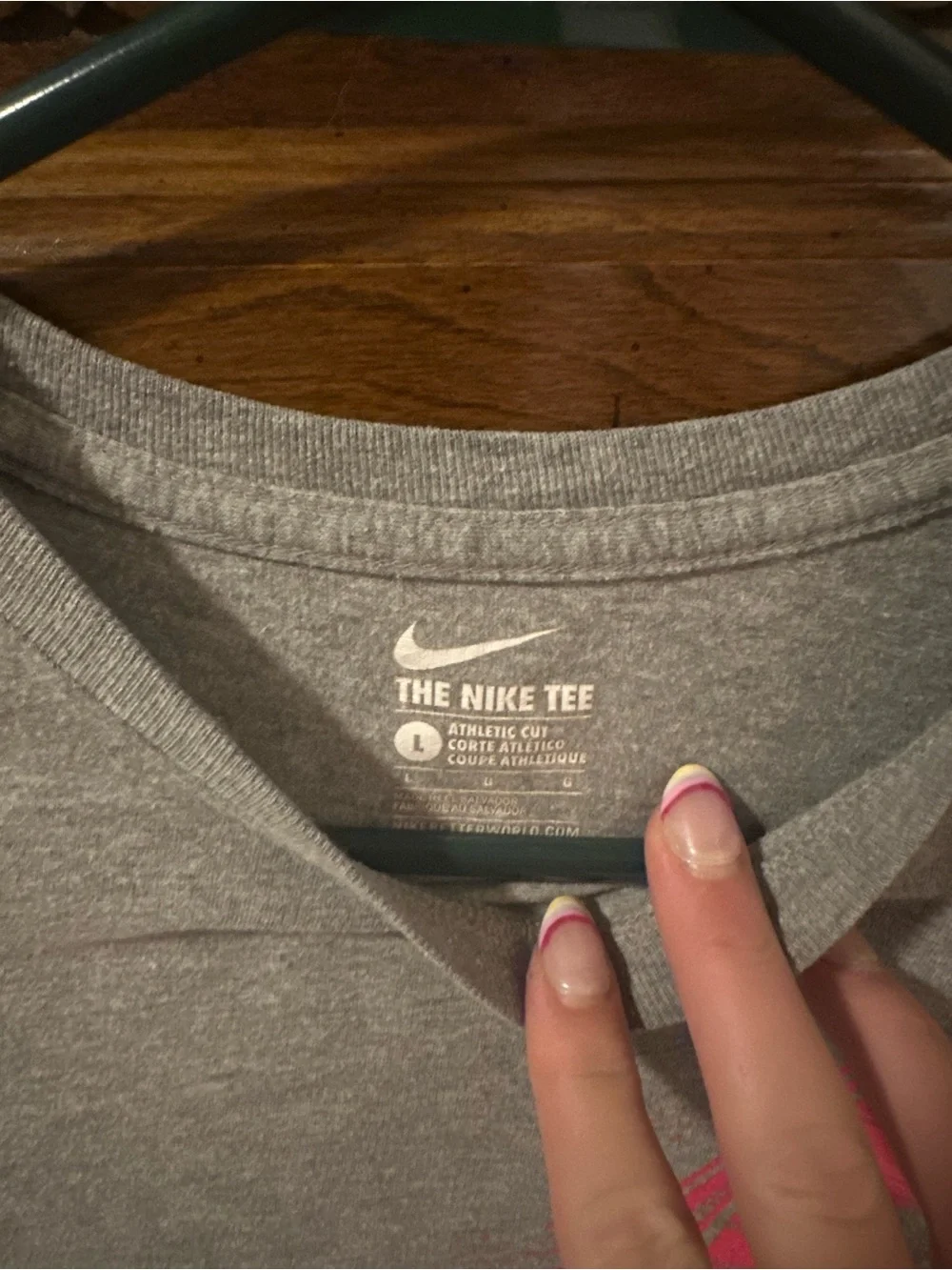 Nike Gray Tee with Neon Pink Feather Swoosh